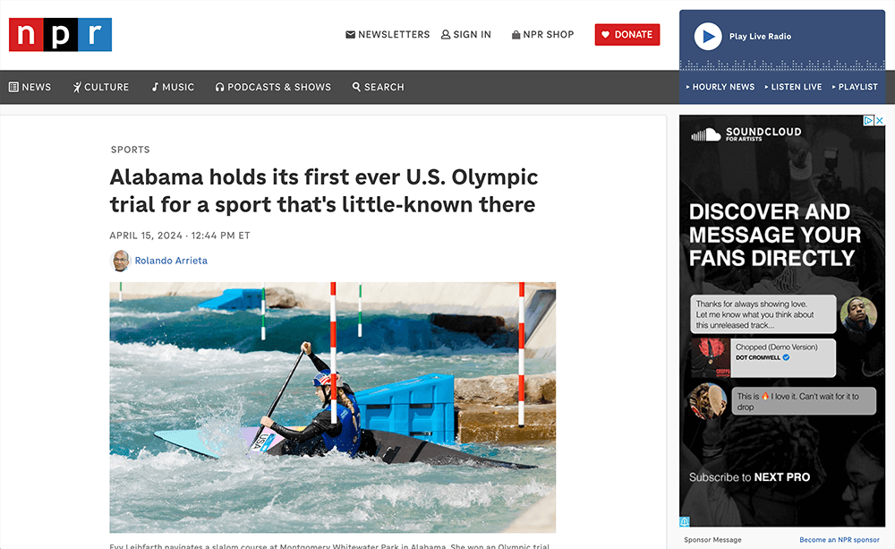 NPR Montgomery Whitewater article